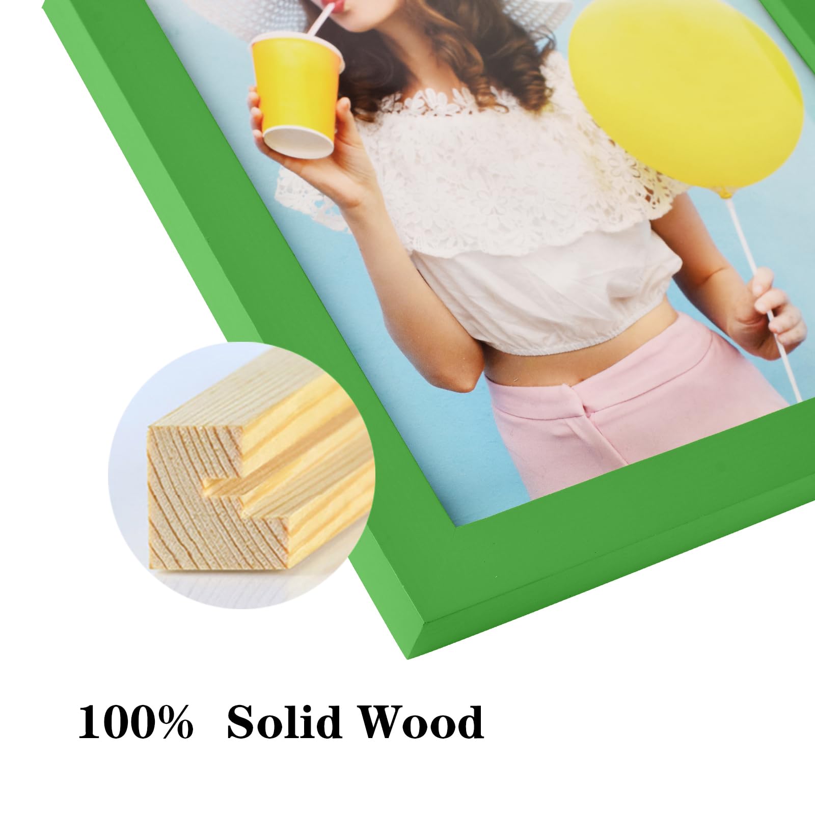 wyooxoo 12x16 Picture Frame Green Made of Solid Wood Photo Frames Display Pictures 11x14 with Mat or 12x16 Without Mat Colorful